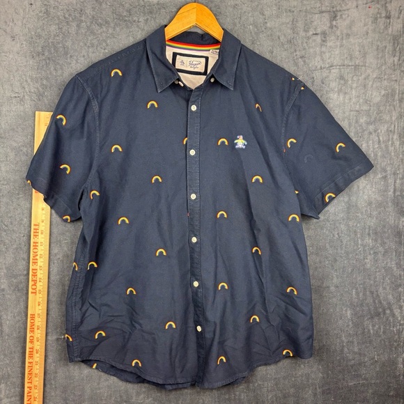 Original Penguin Navy Button Up with Rainbows Men’s Sz XL - Picture 1 of 10